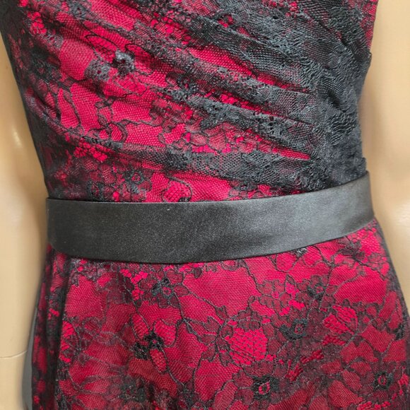 Y2K Gothic Vampy Prom Party Formal Dress Size S Red Black Lace Overlay Strapless - Picture 3 of 11